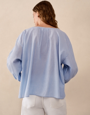 Organic Cotton Stripe Boho Blouse - Blue Stripe