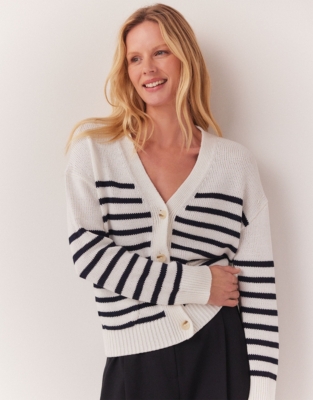 Organic Cotton Stripe Boyfriend Cardigan