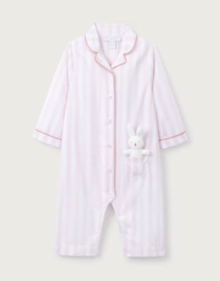 Organic Cotton Stripe Bunny Toy Classic Sleepsuit (0–24mths)