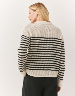 Organic Cotton Stripe Collared Jumper Jumpers & Cardigans The White