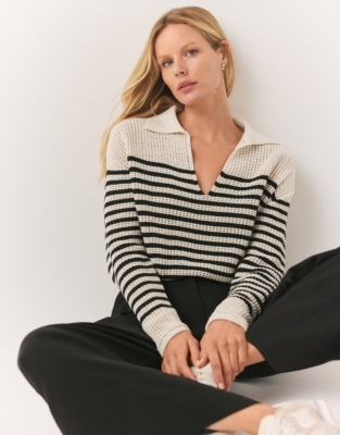 Organic Cotton Stripe Collared Sweater