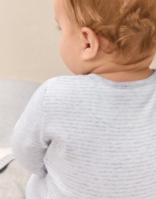 Organic Cotton Stripe Party Animal Embroidered Pocket Sleepsuit (0–24mths)