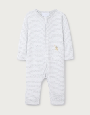 Organic Cotton Stripe Party Animal Embroidered Pocket Sleepsuit (0–24mths)