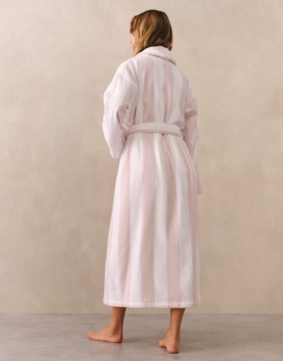Organic Cotton Stripe Robe - White/Pink