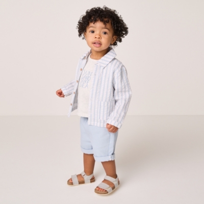 Organic Cotton Stripe Seersucker Jacket, T-Shirt & Corded Shorts Set (0–18mths)