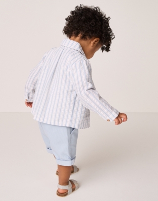 Organic Cotton Stripe Seersucker Jacket, T-Shirt & Corded Shorts Set (0–18mths)