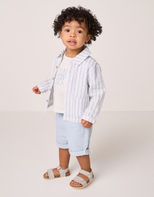 Organic Cotton Stripe Seersucker Jacket, T-Shirt & Corded Shorts Set (0–18mths)