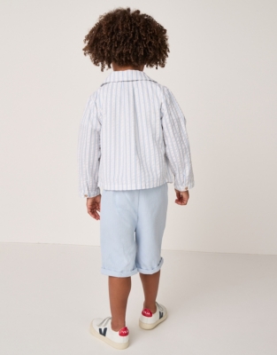 Organic Cotton Stripe Seersucker Jacket, T-Shirt & Corded Shorts Set (18mths–6yrs)