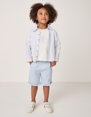 Organic Cotton Stripe Seersucker Jacket, T-Shirt & Corded Shorts Set (18mths–6yrs)