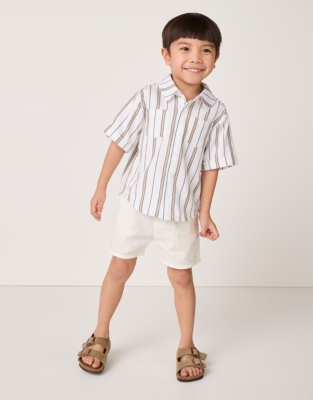 Organic Cotton Stripe Shirt, Shorts & Hat Set (18mths–6yrs)
