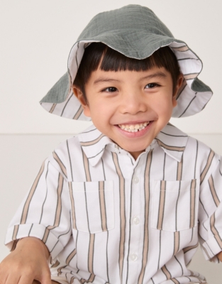 Organic Cotton Stripe Shirt, Shorts & Hat Set (18mths–6yrs)