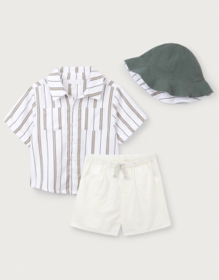 Organic Cotton Stripe Shirt, Shorts & Hat Set (18mths–6yrs)