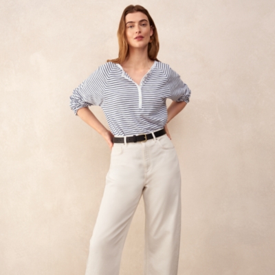 Organic Cotton Stripe Slub Relaxed Henley Top
