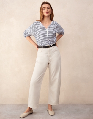 Organic Cotton Stripe Slub Relaxed Henley Top