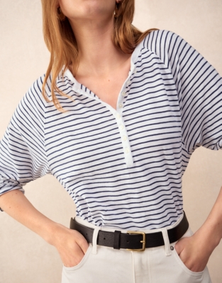 Organic Cotton Stripe Slub Relaxed Henley Top