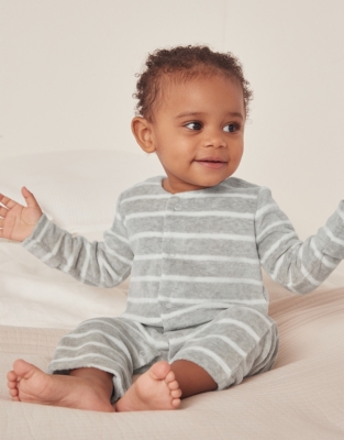 Organic Cotton Stripe Velour Sleepsuit (0–24mths)