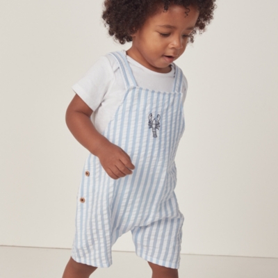 Organic Cotton Striped ‘Lobster’ Embroidered Dungarees & T-Shirt Set (0–18mths)