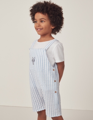Organic Cotton Striped ‘Lobster’ Embroidered Dungarees & T-Shirt Set (18mths–6yrs)