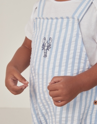 Organic Cotton Striped ‘Lobster’ Embroidered Overalls & T-Shirt Set (0–18mths)
