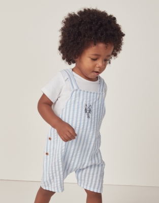 Organic Cotton Striped ‘Lobster’ Embroidered Overalls & T-Shirt Set (0–18mths)