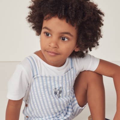 Organic Cotton Striped ‘Lobster’ Embroidered Overalls & T-Shirt Set (18mths–6yrs)