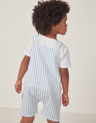 Organic Cotton Striped ‘Lobster’ Embroidered Overalls & T-Shirt Set (18mths–6yrs)