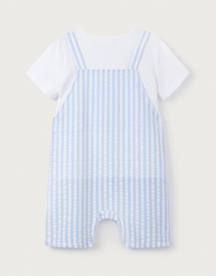 Organic Cotton Striped ‘Lobster’ Embroidered Overalls & T-Shirt Set (18mths–6yrs)