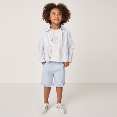 Organic Cotton Striped Embroidered T-Shirt, Shirt & Cord Shorts Set (18mths–6yrs)