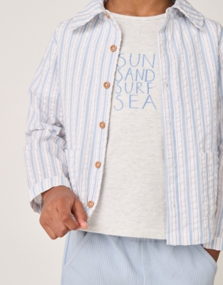 Organic Cotton Striped Embroidered T-Shirt, Shirt & Cord Shorts Set (18mths–6yrs)