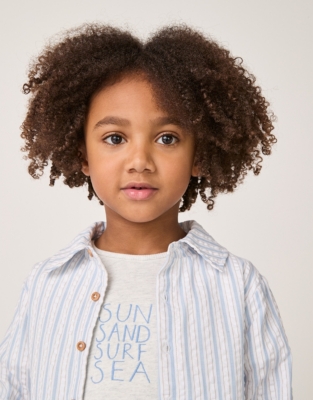 Organic Cotton Striped Embroidered T-Shirt, Shirt & Cord Shorts Set (18mths–6yrs)