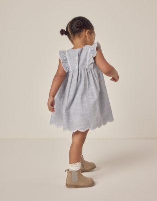 Organic Cotton Striped Frill Detail Dress (0–18mths)