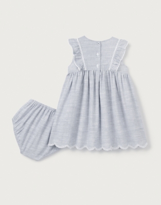 Organic Cotton Striped Frill Detail Dress (0–18mths)