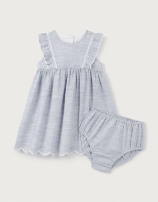 Organic Cotton Striped Frill Detail Dress (0–18mths)