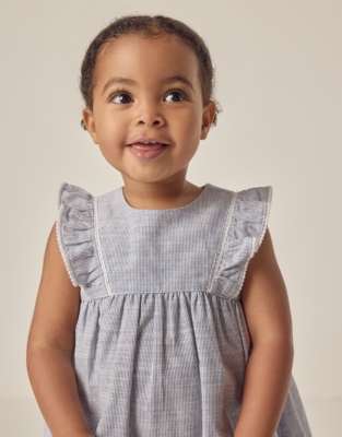 Organic Cotton Striped Frill Detail Dress (0–18mths)