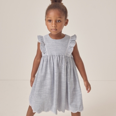 Organic Cotton Striped Frill Detail Dress (18mths–6yrs)