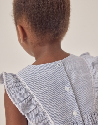 Organic Cotton Striped Frill Detail Dress (18mths–6yrs)