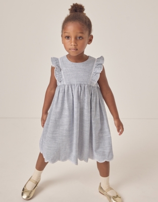 Organic Cotton Striped Frill Detail Dress (18mths–6yrs)