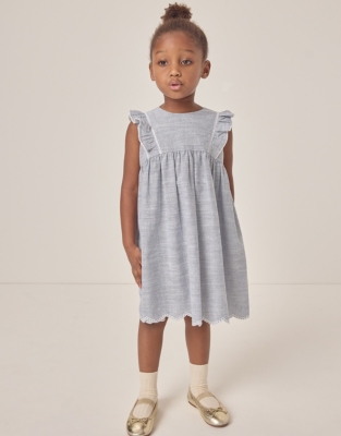 Organic Cotton Striped Frill Detail Dress (18mths–6yrs)