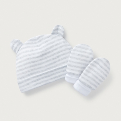 Organic Cotton Striped Hat & Mittens Set (0–12mths)