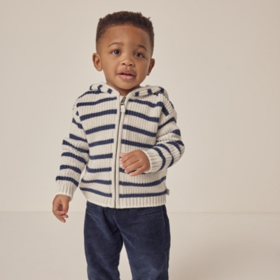 Organic Cotton Striped Knit Zip Hooded Cardigan (0–18mths)