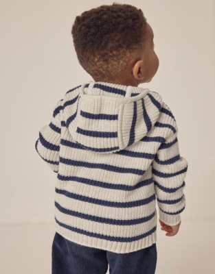 Organic Cotton Striped Knit Zip Hooded Cardigan (0–18mths)