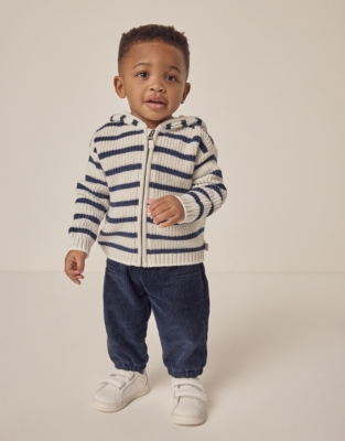 Organic Cotton Striped Knit Zip Hooded Cardigan (0–18mths)