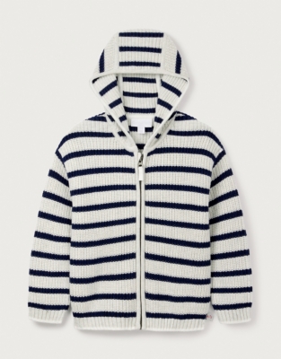 Organic Cotton Striped Knit Zip Hooded Cardigan (0–18mths)