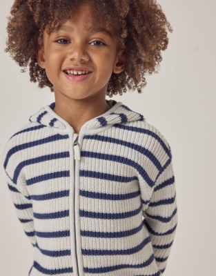 Organic Cotton Striped Knit Zip Hooded Cardigan (18mths–6yrs)