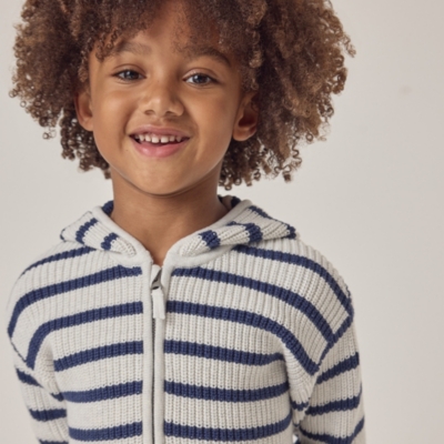 Organic Cotton Striped Knit Zipper Hooded Cardigan (18mths–6yrs)