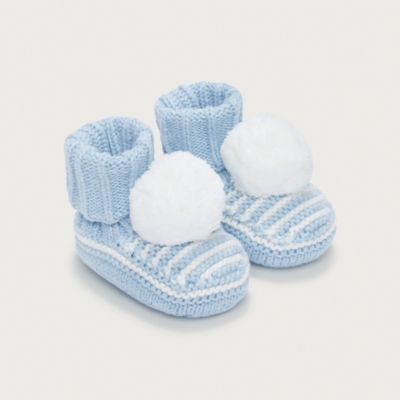 Organic Cotton Striped Knitted Pom-Pom Booties (0–12mths)