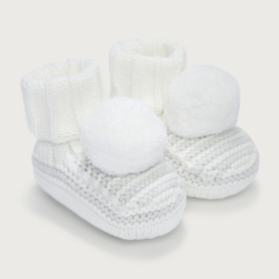 Organic Cotton Striped Knitted Pom Pom Booties (0–12mths)