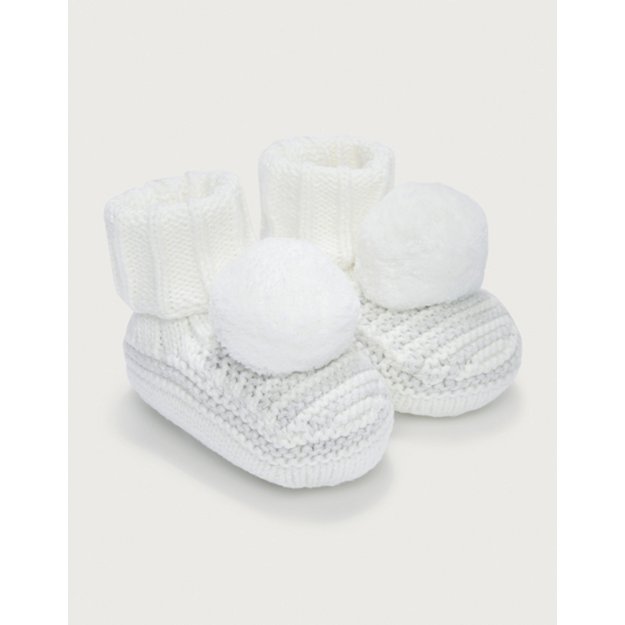 Organic Cotton Striped Knitted Pom Pom Booties (0–12mths) | Newborn & Unisex | The White Company