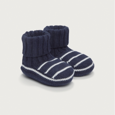 Organic Cotton Striped Knitted Pom Pom Booties (0–12mths)