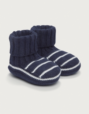 Organic Cotton Striped Knitted Pom Pom Booties (0–12mths)